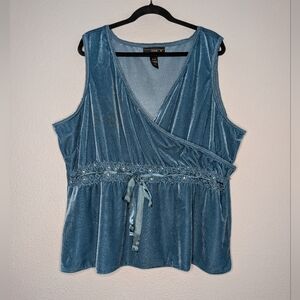 Venezia Teal Blue Vintage Velvet Y2K 2000 Fairycore FantasY2K Babydoll Top 26 4X